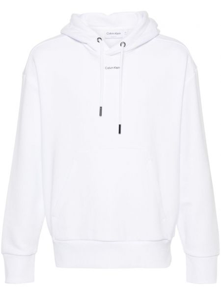 Pamučna hoodie s kapuljačom s printom Calvin Klein bijela