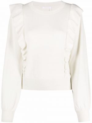 Długi sweter wełniane z falbankami z długim rękawem See By Chloe - biały