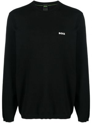 Памучен пуловер с принт Boss черно