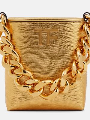 Kožená shopper kabelka Tom Ford zlatá
