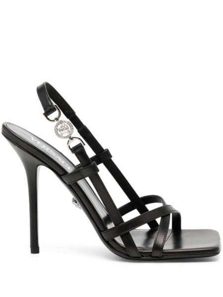 Kožne sandale s remenčićima Versace crna