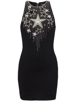 Sukienka koktajlowa bez rękawów w gwiazdy Balmain czarna