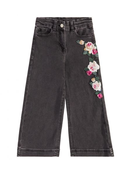 Floral jeans for jenter Monnalisa svart