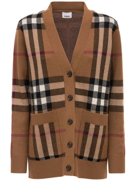 Rutet cashmere ull cardigan Burberry brun