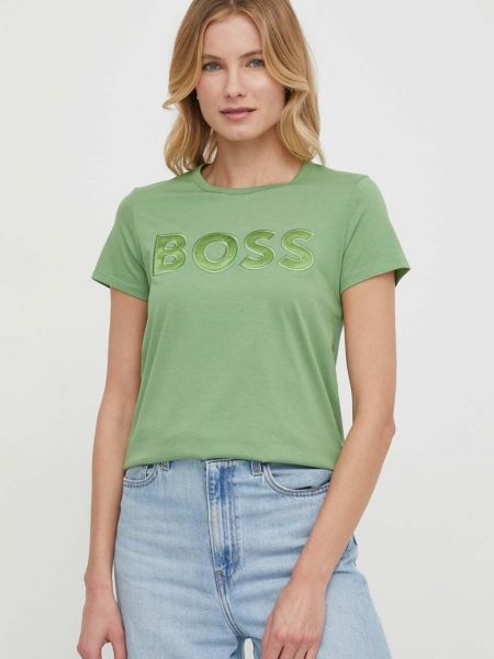 Zielona koszulka bawełniana Boss