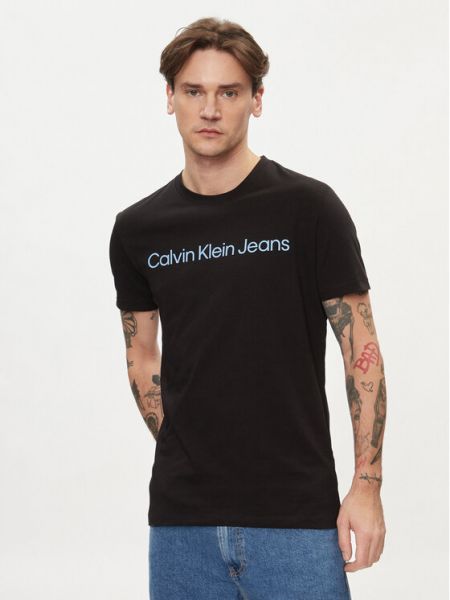 Marškinėliai slim fit Calvin Klein Jeans juoda
