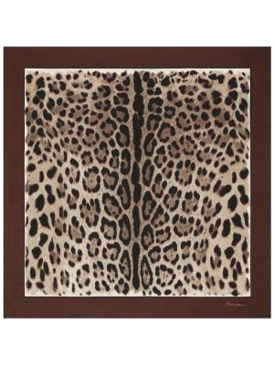 Fular de mătase cu imagine cu model leopard Dolce & Gabbana maro