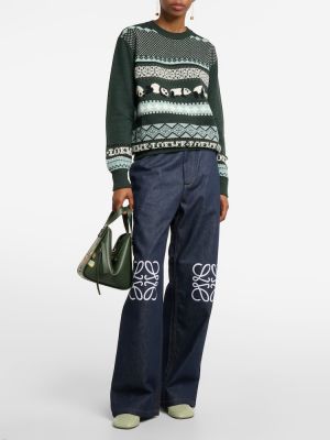 Жакардов вълнен пуловер Loewe зелено
