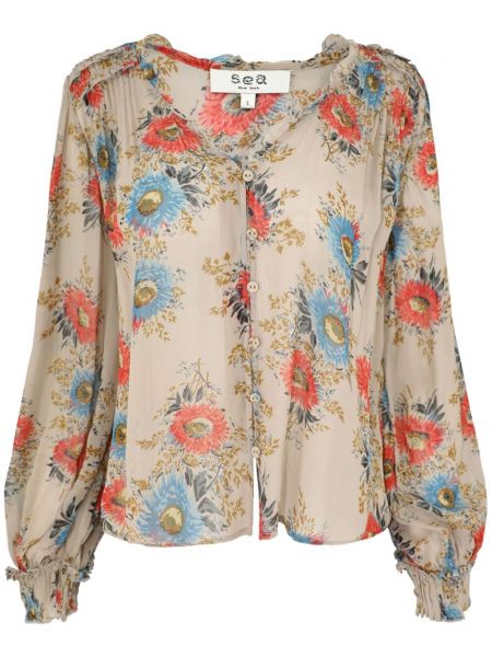 Блуза на цветя с принт Sea бежово