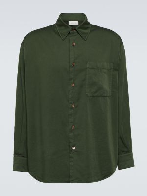 Bavlnená saténová košeľa Lemaire zelená