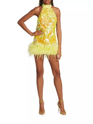 Платье мини с пайетками с перьями Bronx And Banco желтое