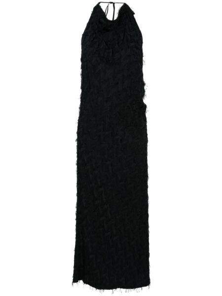 Černé koktejlové šaty s třásněmi Msgm