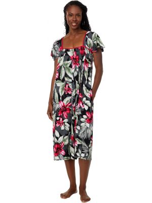 Длинное платье с коротким рукавом с тропическим принтом Tommy Bahama черное