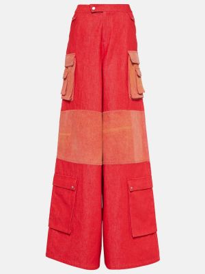 Βαμβακερό παντελόνι με ψηλή μέση σε φαρδιά γραμμή Didu κόκκινο
