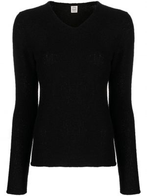 Плетен пуловер с v-образно деколте Toteme черно