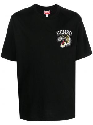 Памучна тениска бродирана Kenzo черно