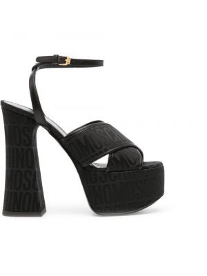 Žakárové kožené sandále Moschino čierna