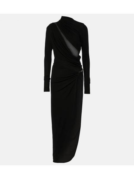 Asimetrična midi obleka z draperijo Christopher Esber črna