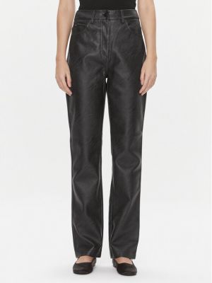 Műbőr egyenes szárú nadrág Calvin Klein Jeans fekete