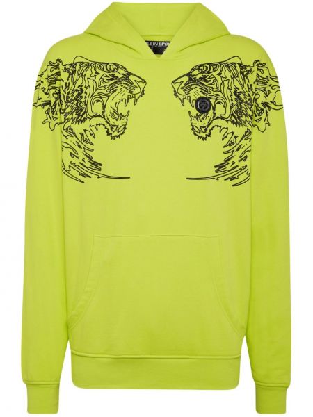 Raštuotas medvilninis džemperis su gobtuvu Plein Sport geltona