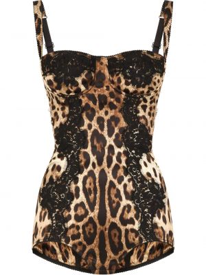Bodi z leopardjim vzorcem s čipko Dolce & Gabbana
