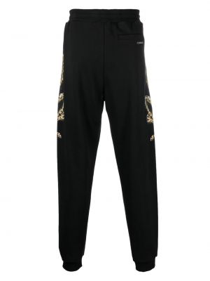 Spodnie sportowe bawełniane z nadrukiem w panterkę Roberto Cavalli czarne
