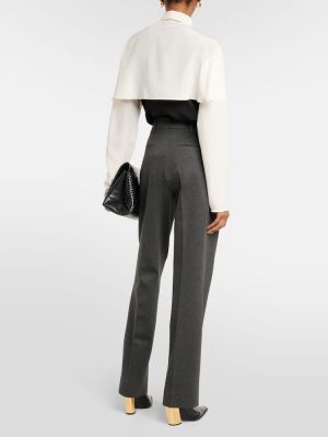 Plisované rovné kalhoty Victoria Beckham šedé