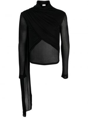Caurspīdīgs krekls ar drapējumu Saint Laurent melns
