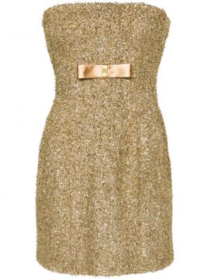 Sukienka koktajlowa tweedowa Elisabetta Franchi złota