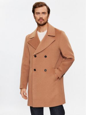 Vlnený priliehavý zimný kabát Guess hnedá
