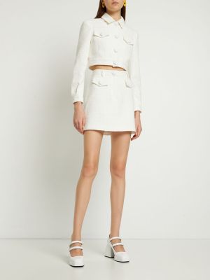 Mini falda de algodón de tweed Moschino blanco