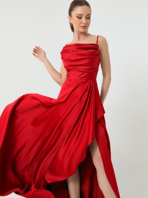 Сатенена вечерна рокля с волани Lafaba червено