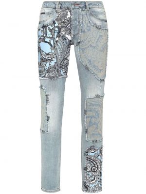 Straight leg jeans con stampa paisley Philipp Plein blu