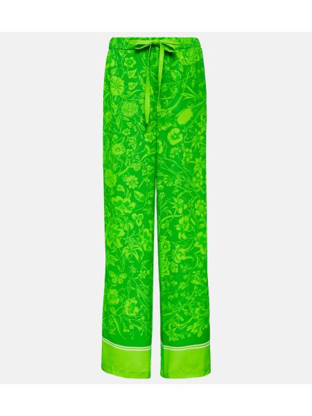 Hlače s cvjetnim printom bootcut Gucci zelena