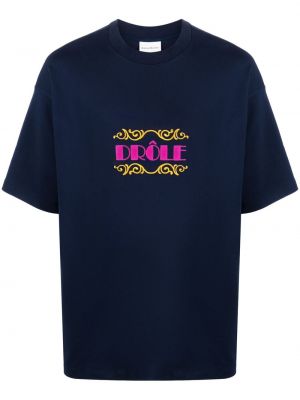Памучна тениска бродирана Drôle De Monsieur синьо