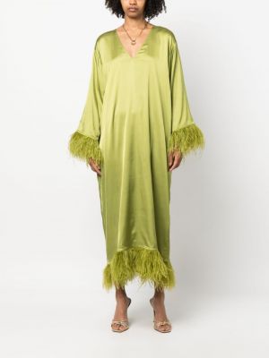 Sukienka wieczorowa w piórka z dekoltem w serek Paula zielona