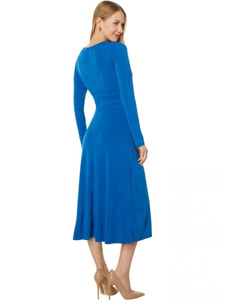Длинное платье с v-образным вырезом с длинным рукавом Maggy London синее