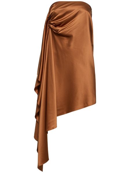 Jedwabna satynowa spódnica midi drapowana Christopher Esber brązowa