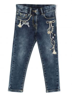Jeans skinny ricamati slim fit Monnalisa blu