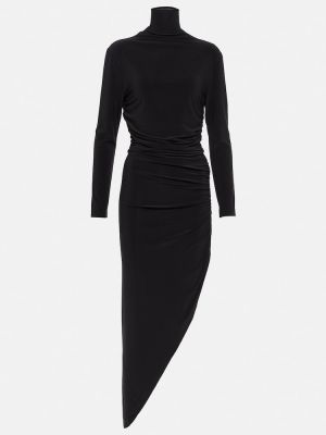 Drapované dlouhé šaty jersey Norma Kamali černé
