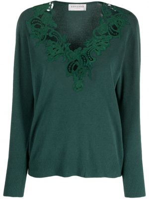 Sweter w kwiatki koronkowy Ermanno Firenze zielony