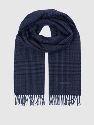Синий клетчатый шерстяной шарф Tom Ford