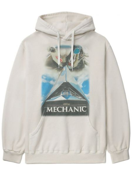 Pamučna hoodie s kapuljačom s printom Doublet bijela