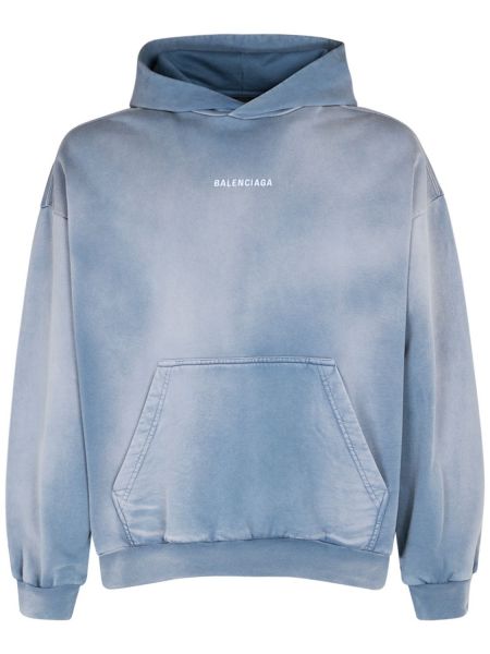 Hoodie med broderi i bomull i jersey Balenciaga blå