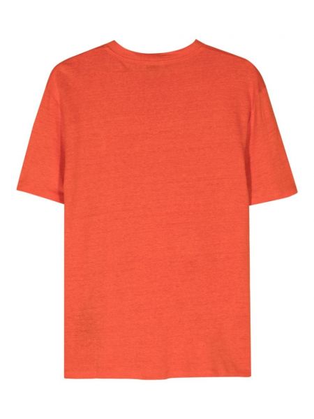 Lniana koszulka z okrągłym dekoltem Sandro pomarańczowa