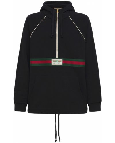 Kokvilnas kapučdžemperis ar rāvējslēdzēju džersija Gucci melns