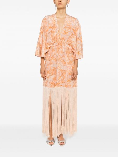Sukienka długa z frędzli z nadrukiem w abstrakcyjne wzory Adriana Degreas
