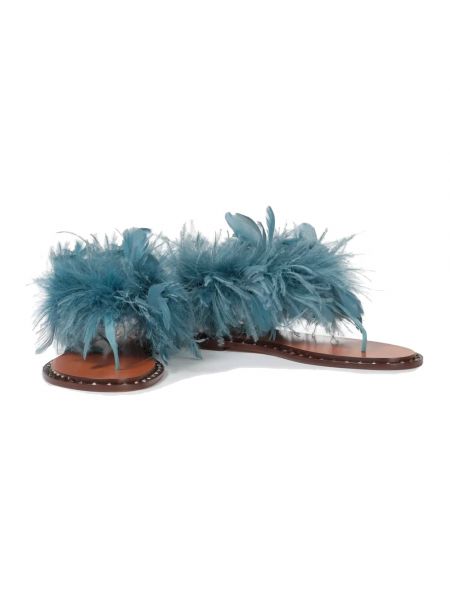Sandalias de cuero con plumas de plumas Valentino Garavani azul