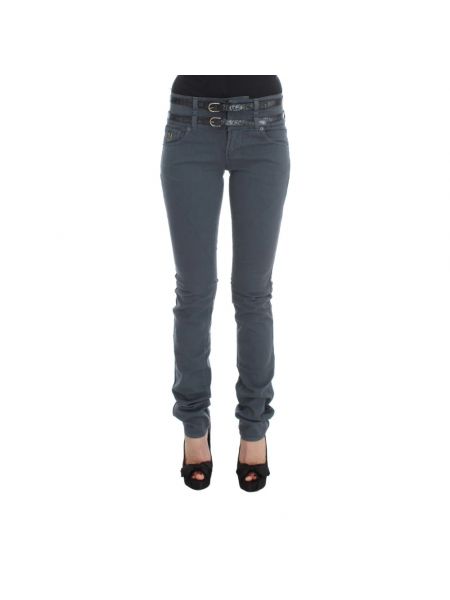 Jeansy skinny z wysoką talią slim fit dopasowane John Galliano niebieskie