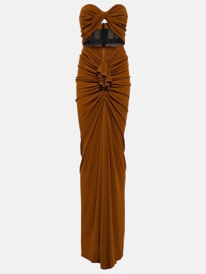 Vestido largo de crepé Saint Laurent marrón